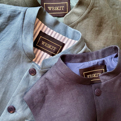 Classic Cut Waistcoat in Navy Blue Lighter Weight Irish Linen