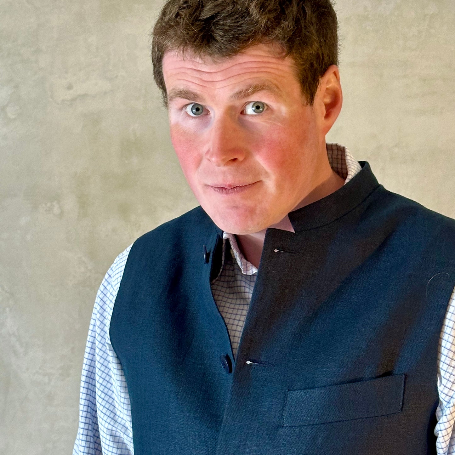 Classic Cut Waistcoat in Navy Blue Lighter Weight Irish Linen