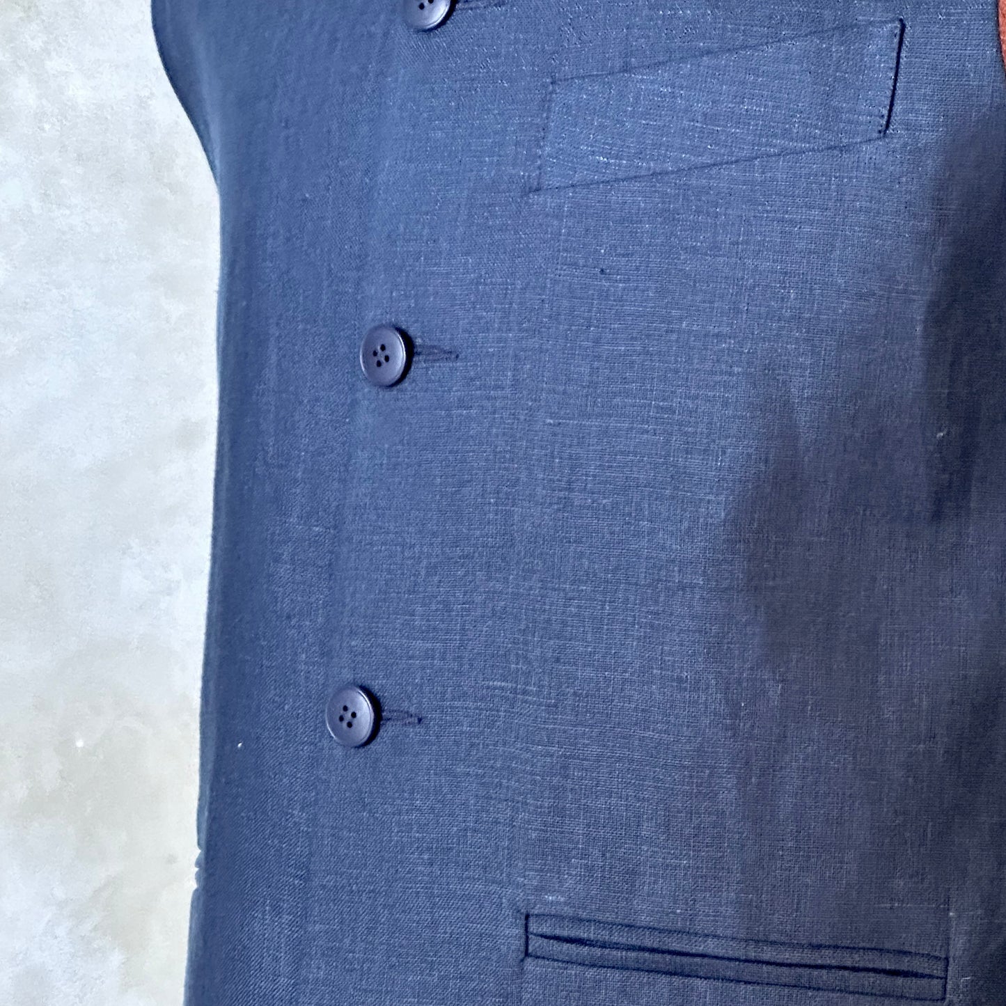 Classic Cut Waistcoat in Navy Blue Lighter Weight Irish Linen