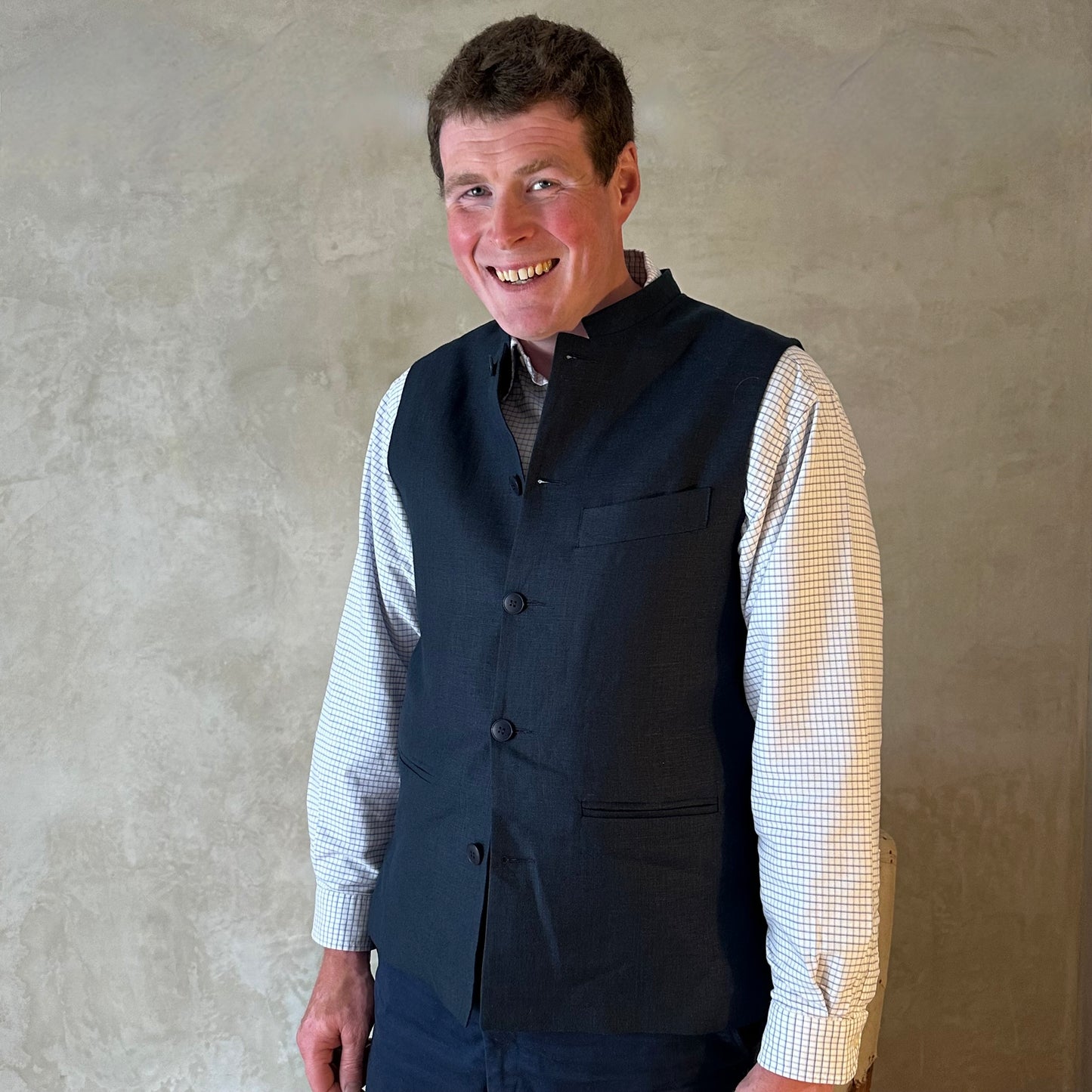 Classic Cut Waistcoat in Navy Blue Lighter Weight Irish Linen