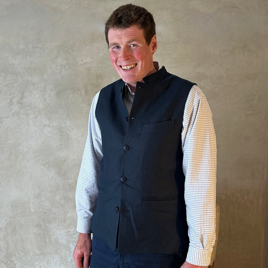 Classic Cut Waistcoat in Navy Blue Lighter Weight Irish Linen