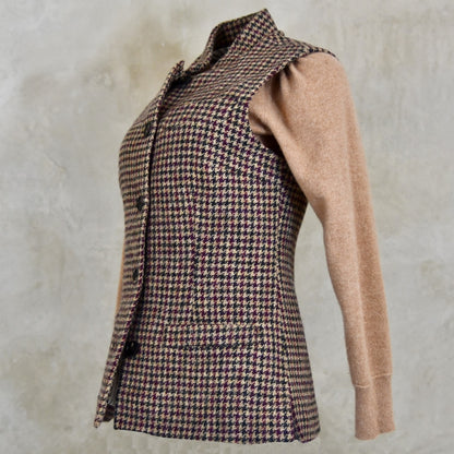 Ladies Classic Cut Waistcoat in Camel Check Lovat Tweed