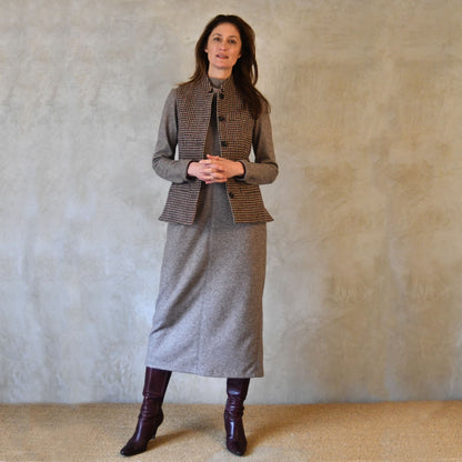 Ladies Classic Cut Waistcoat in Camel Check Lovat Tweed