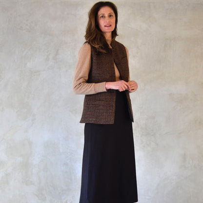 10 – Ladies Classic Cut Waistcoat in Copper Check Lovat Tweed