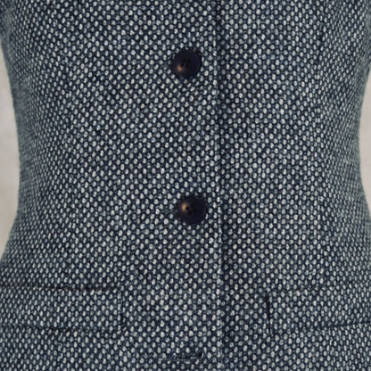 Ladies Classic Cut Waistcoat in Blue-Grey Tiger Eye Tweed