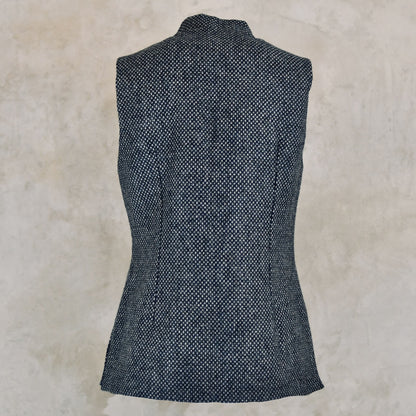 Ladies Classic Cut Waistcoat in Blue-Grey Tiger Eye Tweed