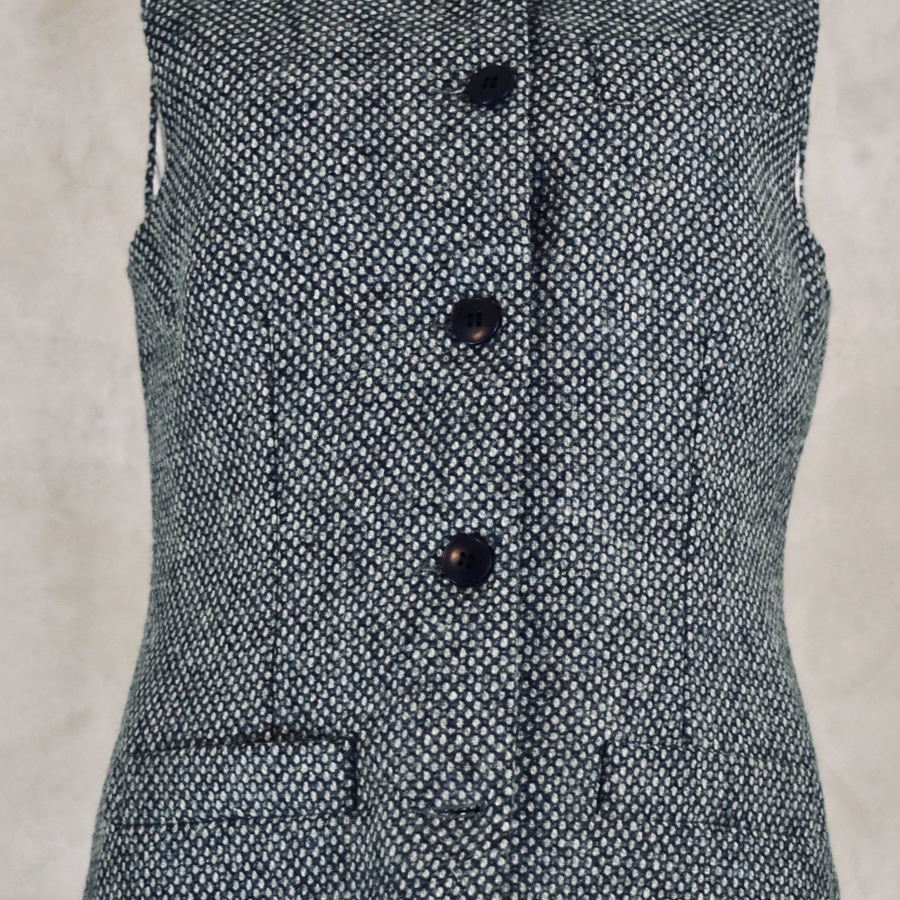 Ladies Classic Cut Waistcoat in Blue-Grey Tiger Eye Tweed