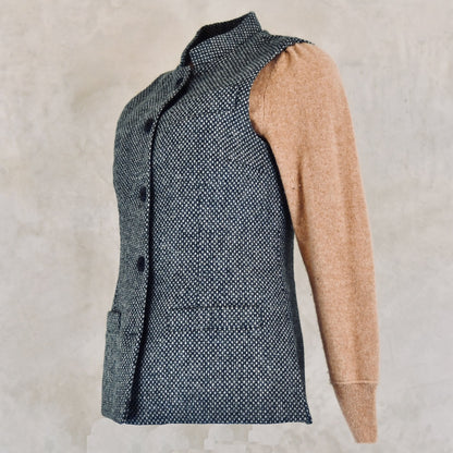 Ladies Classic Cut Waistcoat in Blue-Grey Tiger Eye Tweed