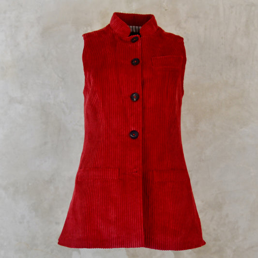 Ladies Longer Length Waistcoat in Claret Corduroy