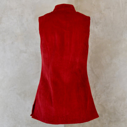Ladies Longer Length Waistcoat in Claret Corduroy