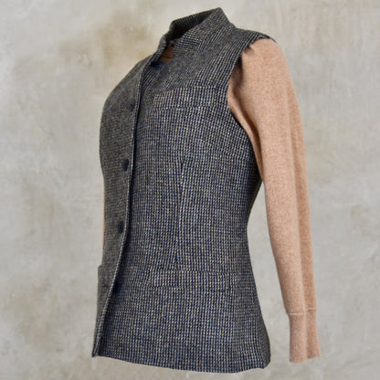 8 – Ladies Classic Cut Waistcoat in Small Blue Check Lovat Tweed