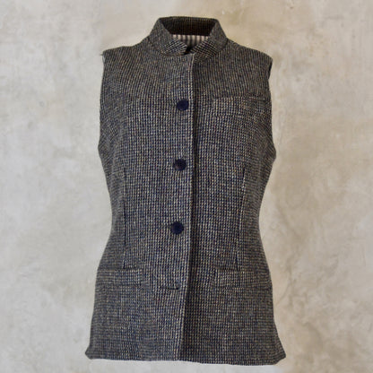 8 – Ladies Classic Cut Waistcoat in Small Blue Check Lovat Tweed