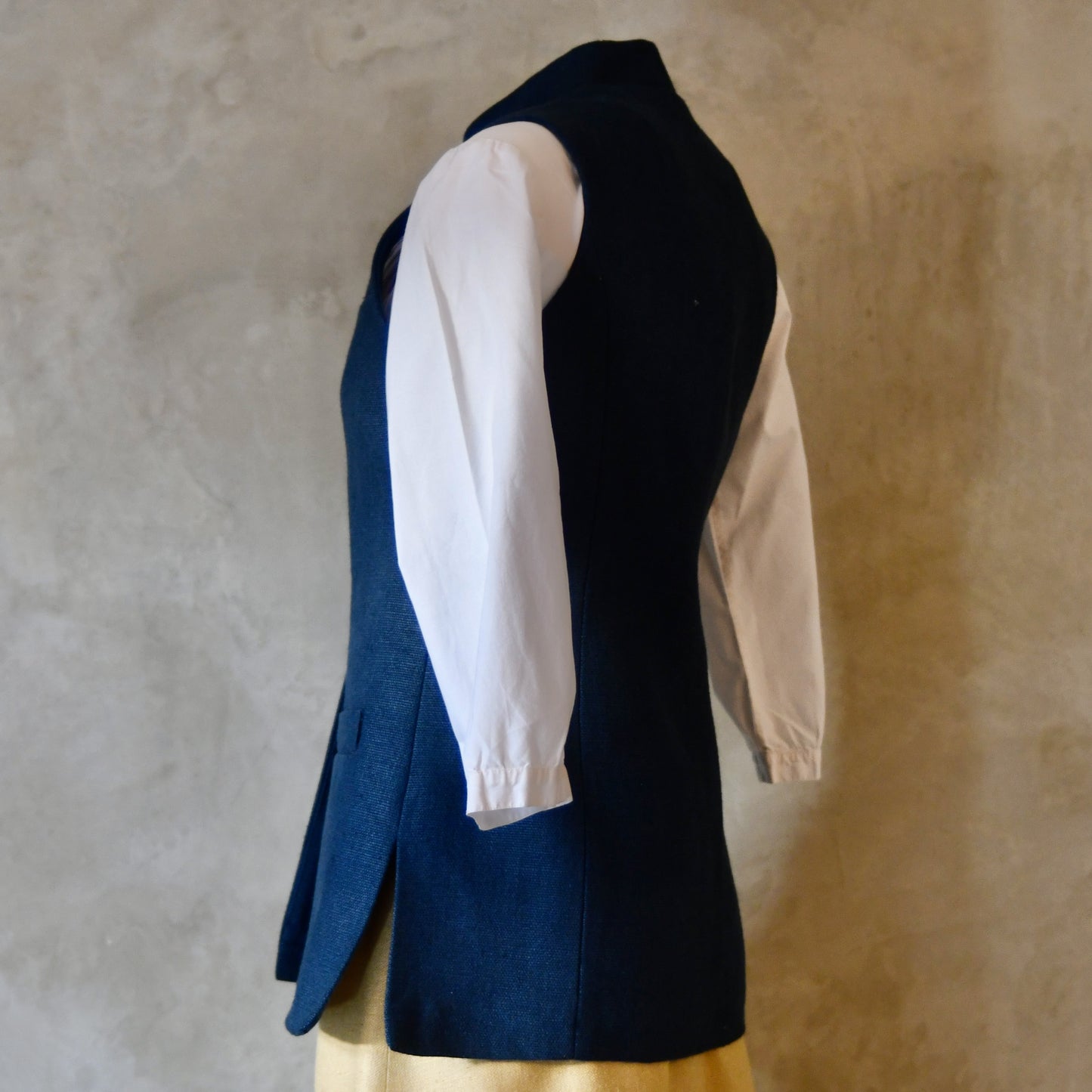 Ladies Longer Length Waistcoat in Indigo Heavier Weight Linen