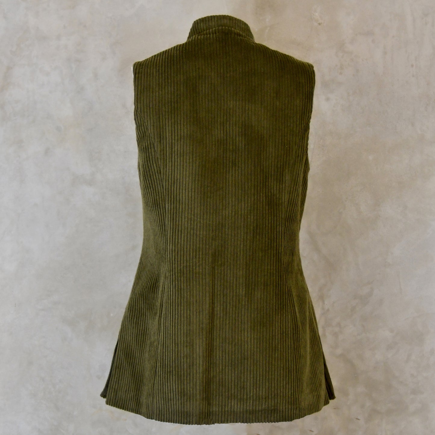 Ladies Longer Length Waistcoat in Khaki Corduroy