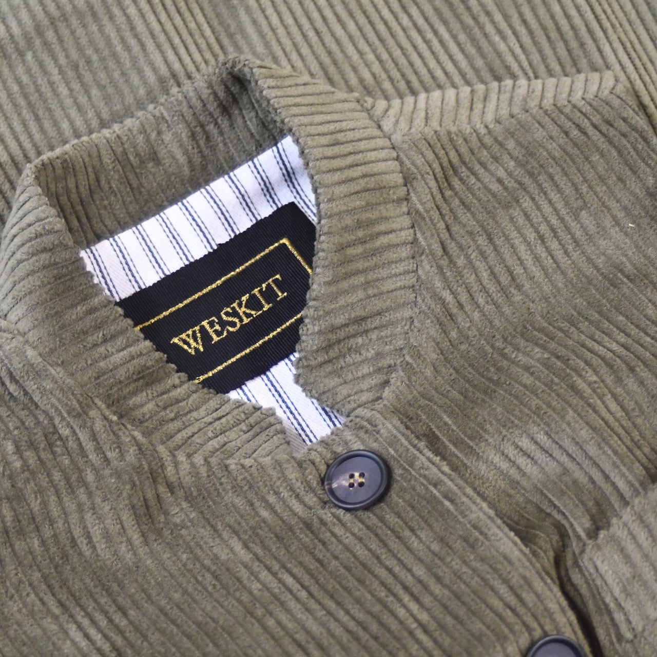 Ladies Longer Length Waistcoat in Khaki Corduroy