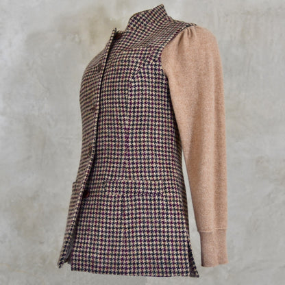 Ladies Longer Length Waistcoat in Camel Check Lovat Tweed
