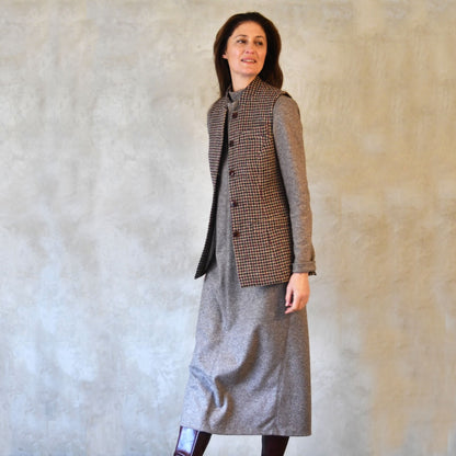 Ladies Longer Length Waistcoat in Camel Check Lovat Tweed