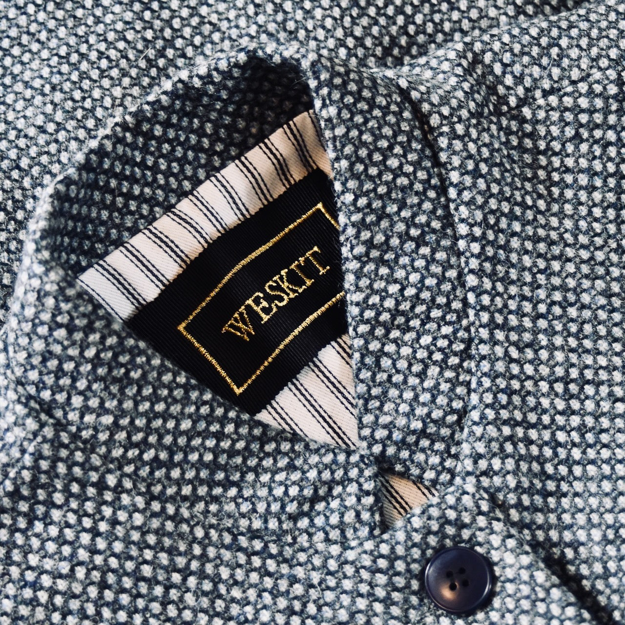 Ladies Longer Length Waistcoat in Blue-Grey Tiger Eye Tweed