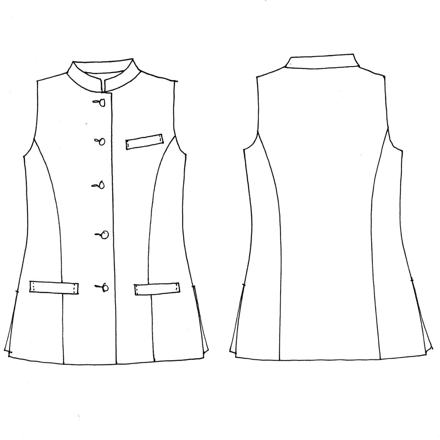 Ladies Longer Length Waistcoat in Khaki Moleskin