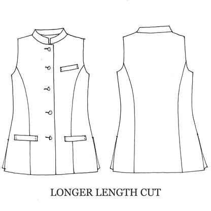 Ladies Longer Length Waistcoat in Indigo Heavier Weight Linen