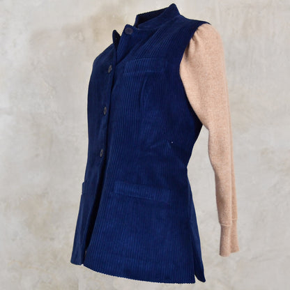 Ladies Longer Length Waistcoat in Navy Corduroy