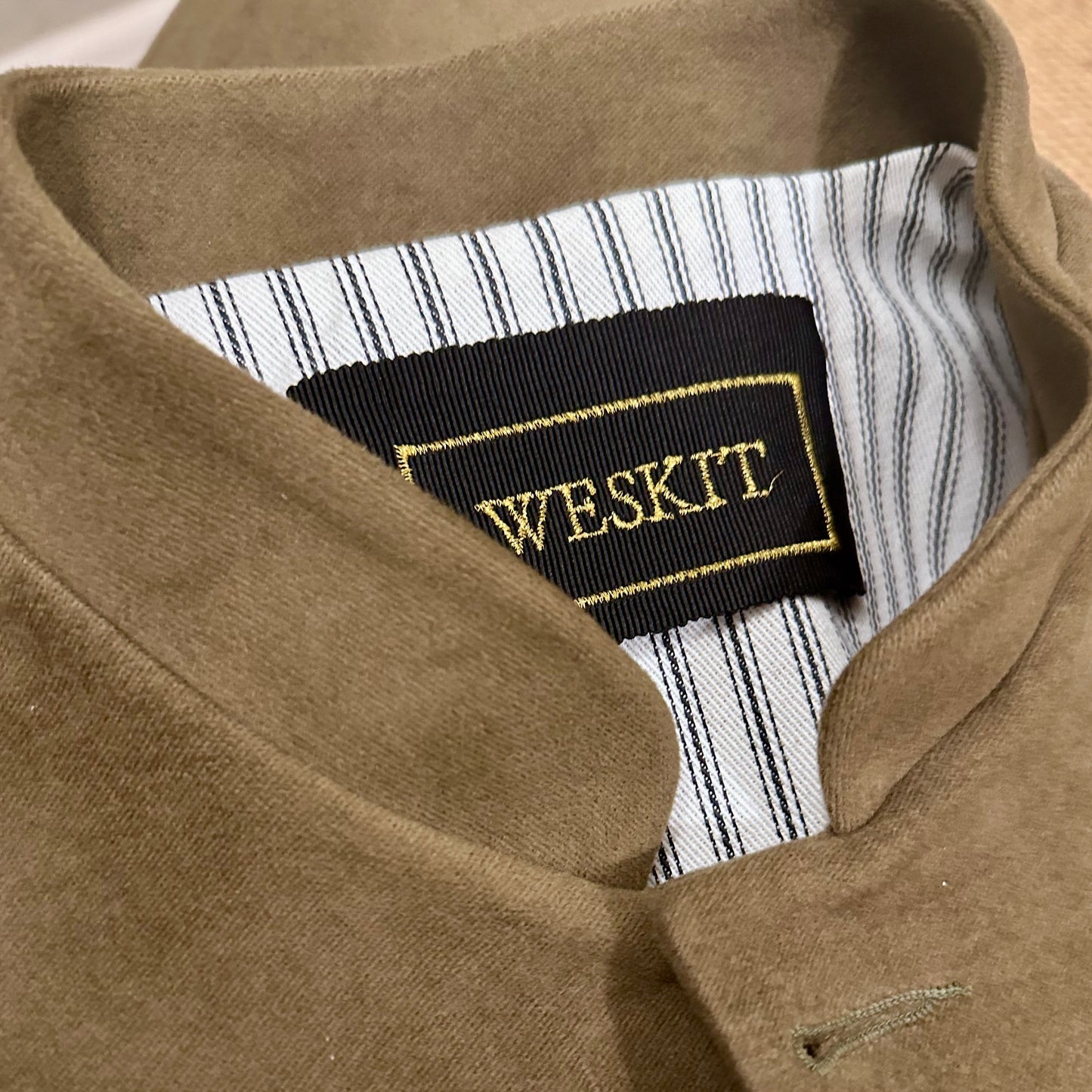 Ladies Longer Length Waistcoat in Khaki Moleskin