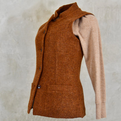 Ladies Classic Cut Waistcoat in Plain Russet Lovat Tweed