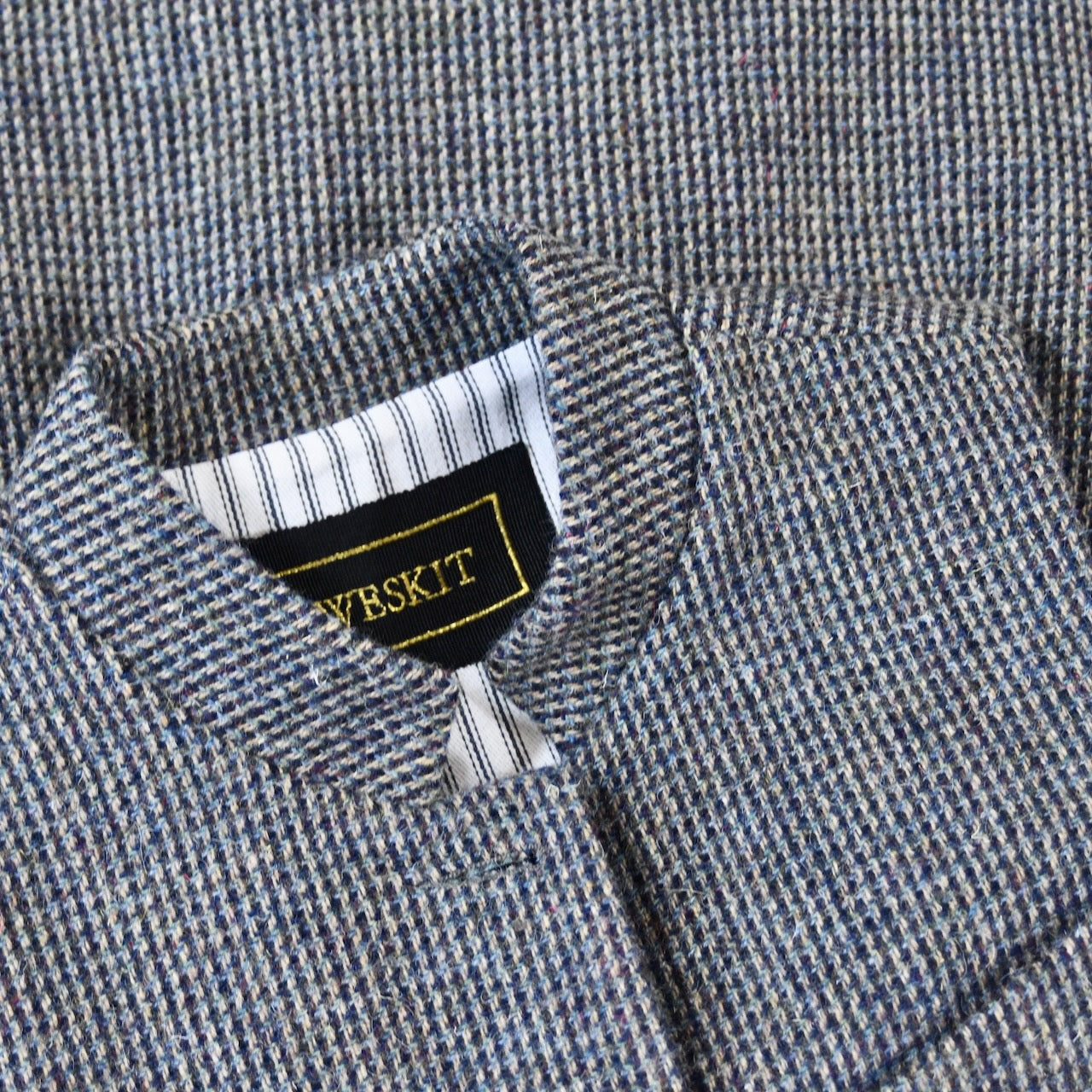 Ladies Classic Cut Waistcoat in Small Blue Check Lovat Tweed