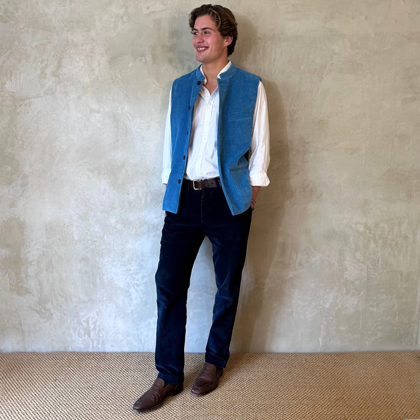 40" Tailored Cut Waistcoat in Light Blue Corduroy