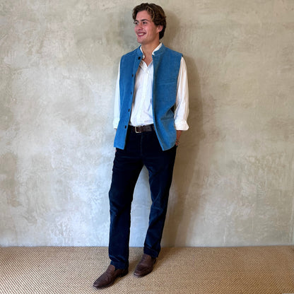 40" Tailored Cut Waistcoat in Light Blue Corduroy