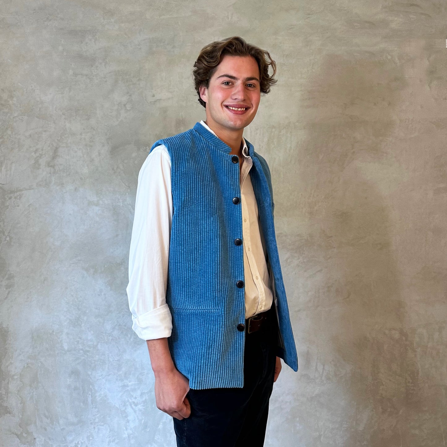 40" Tailored Cut Waistcoat in Light Blue Corduroy