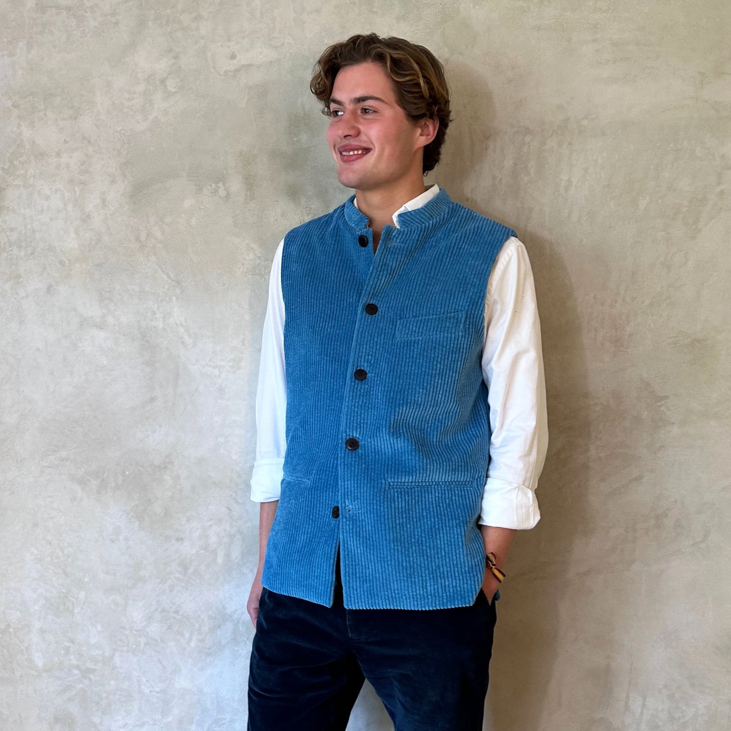 40" Tailored Cut Waistcoat in Light Blue Corduroy