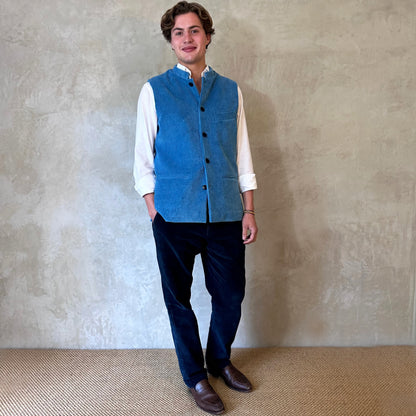 40" Tailored Cut Waistcoat in Light Blue Corduroy