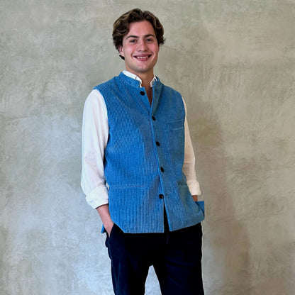 40" Tailored Cut Waistcoat in Light Blue Corduroy
