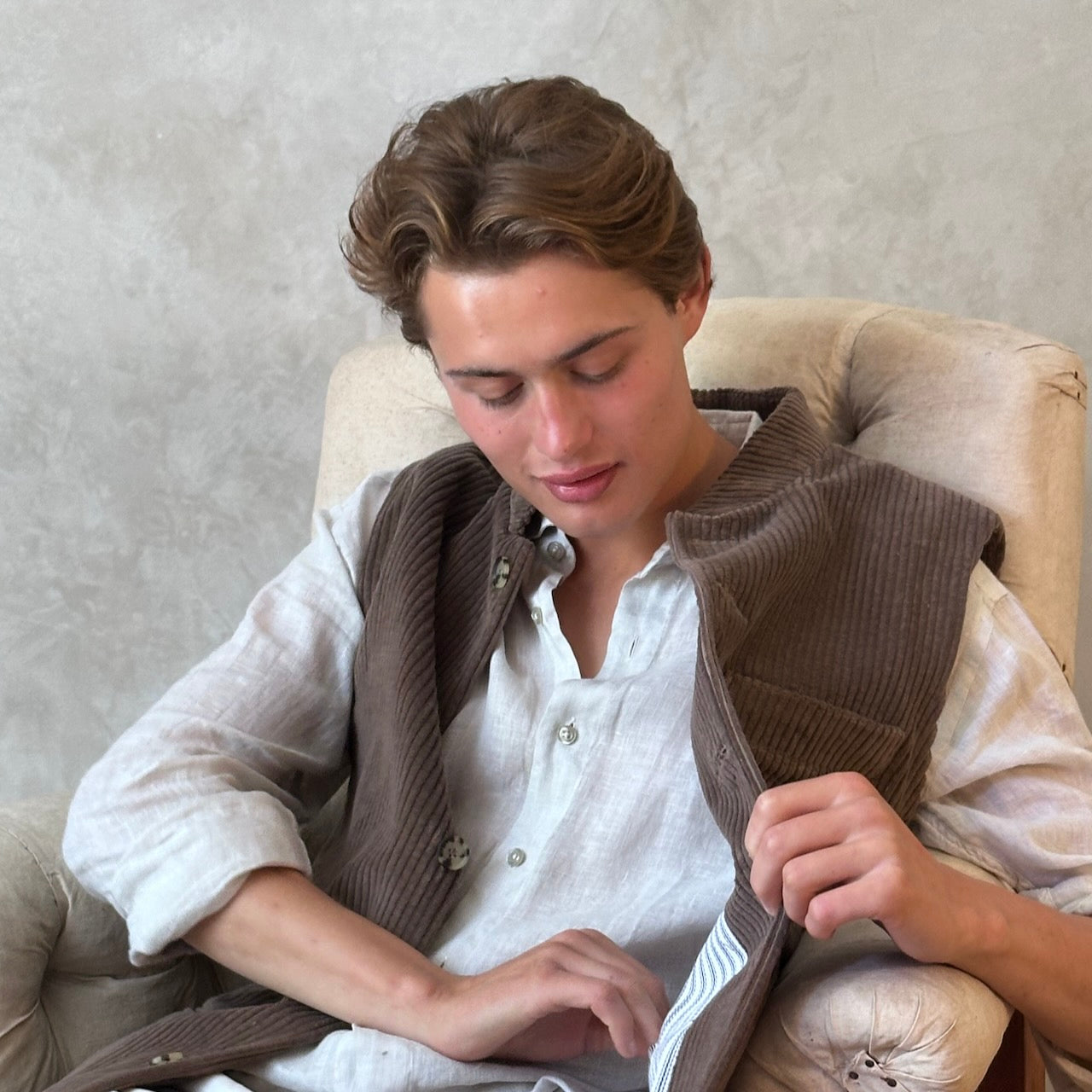 44" Tailored Cut Waistcoat in Light Brown Corduroy