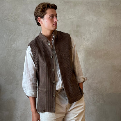 44" Tailored Cut Waistcoat in Light Brown Corduroy