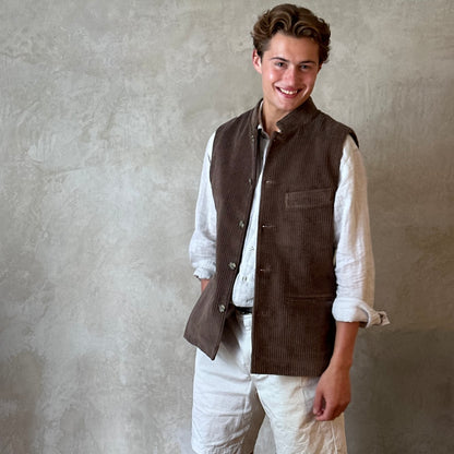44" Tailored Cut Waistcoat in Light Brown Corduroy