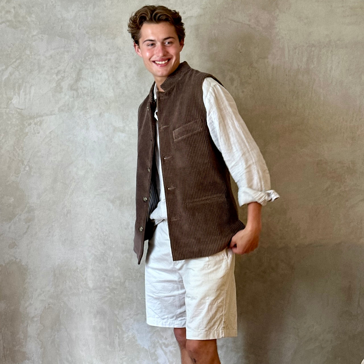 44" Tailored Cut Waistcoat in Light Brown Corduroy