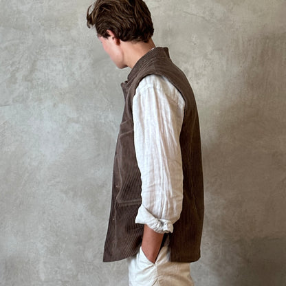 44" Tailored Cut Waistcoat in Light Brown Corduroy