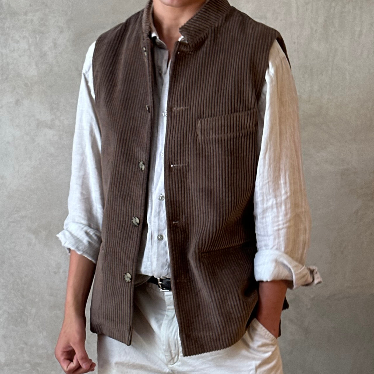 44" Tailored Cut Waistcoat in Light Brown Corduroy