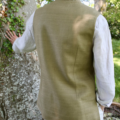 48" Tailored Cut Waistcoat in Khaki Silk Matka