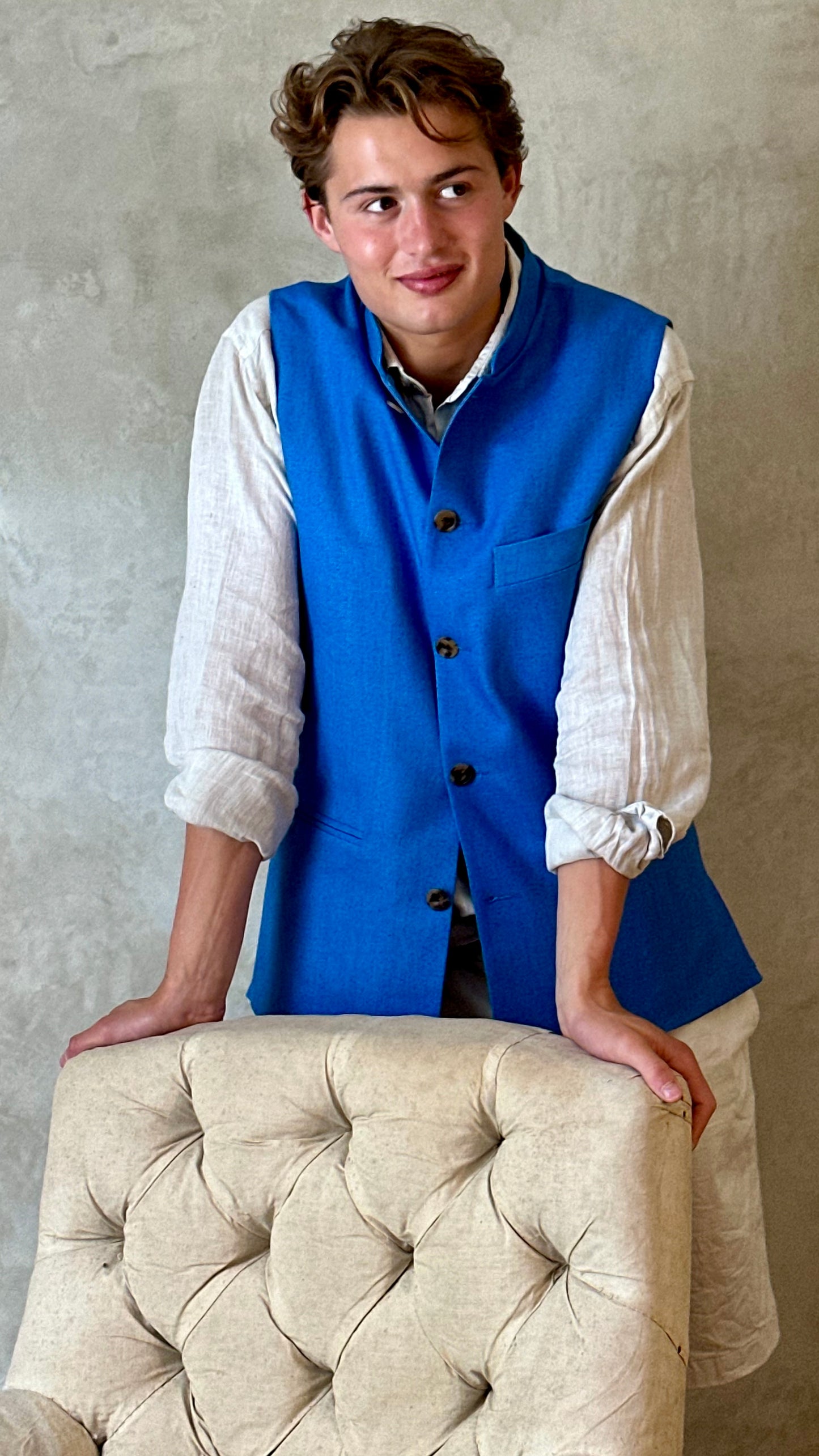 42" Classic Cut Waistcoat in Sky Blue Silk Matka