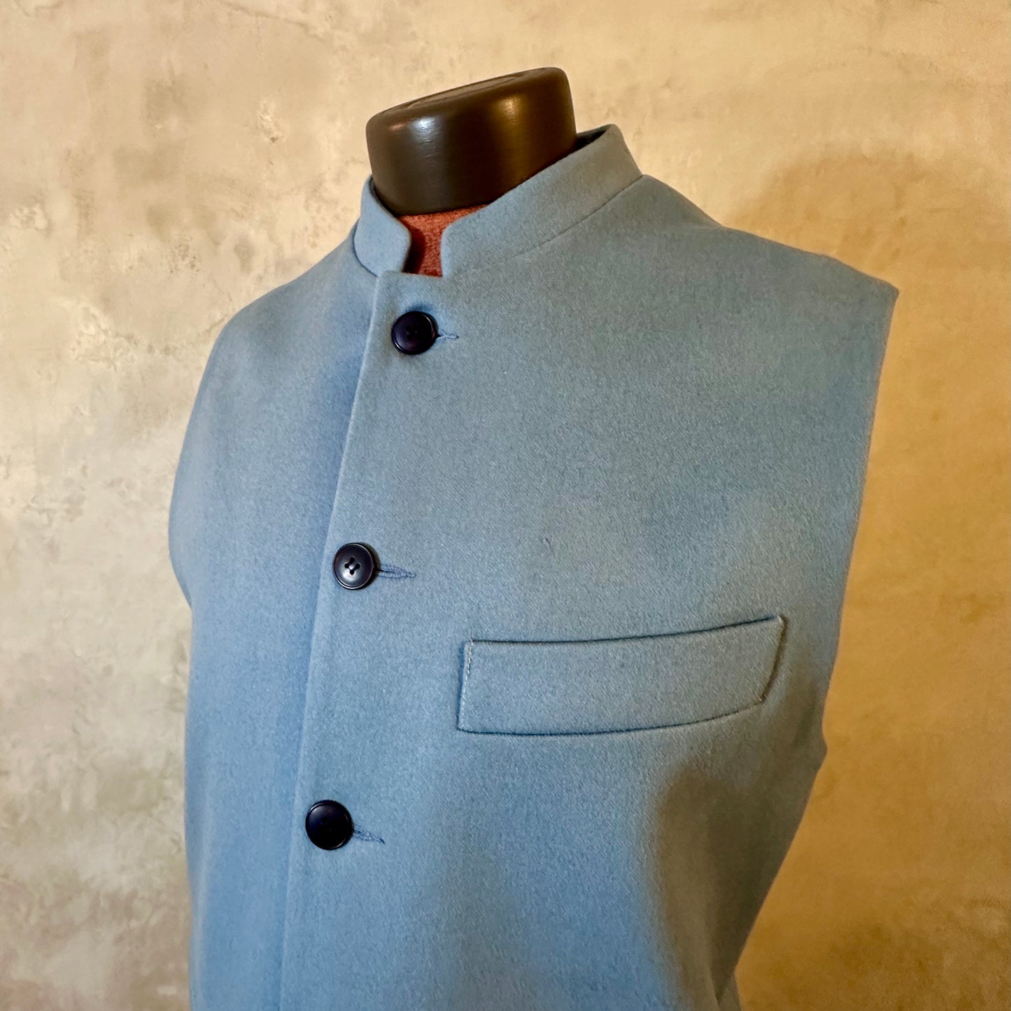 Classic Cut Waistcoat in Minerva Blue Merino Wool Doeskin