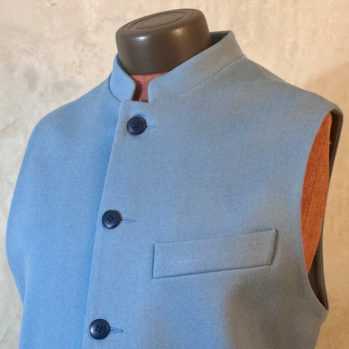 Classic Cut Waistcoat in Minerva Blue Merino Wool Doeskin