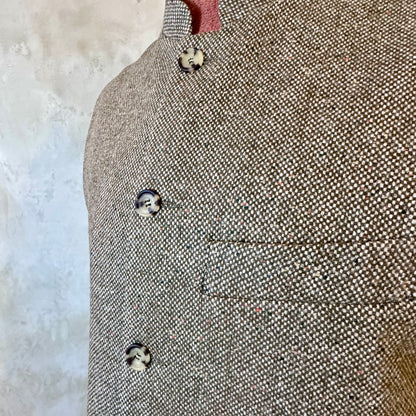 42" Tailored Cut Waistcoat in Moss Green Hopsack Tweed