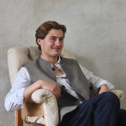 40" Tailored Cut Waistcoat in Mushroom Mid-Weight Irish Linen