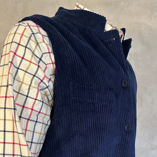 Classic Cut Waistcoat in Navy Corduroy