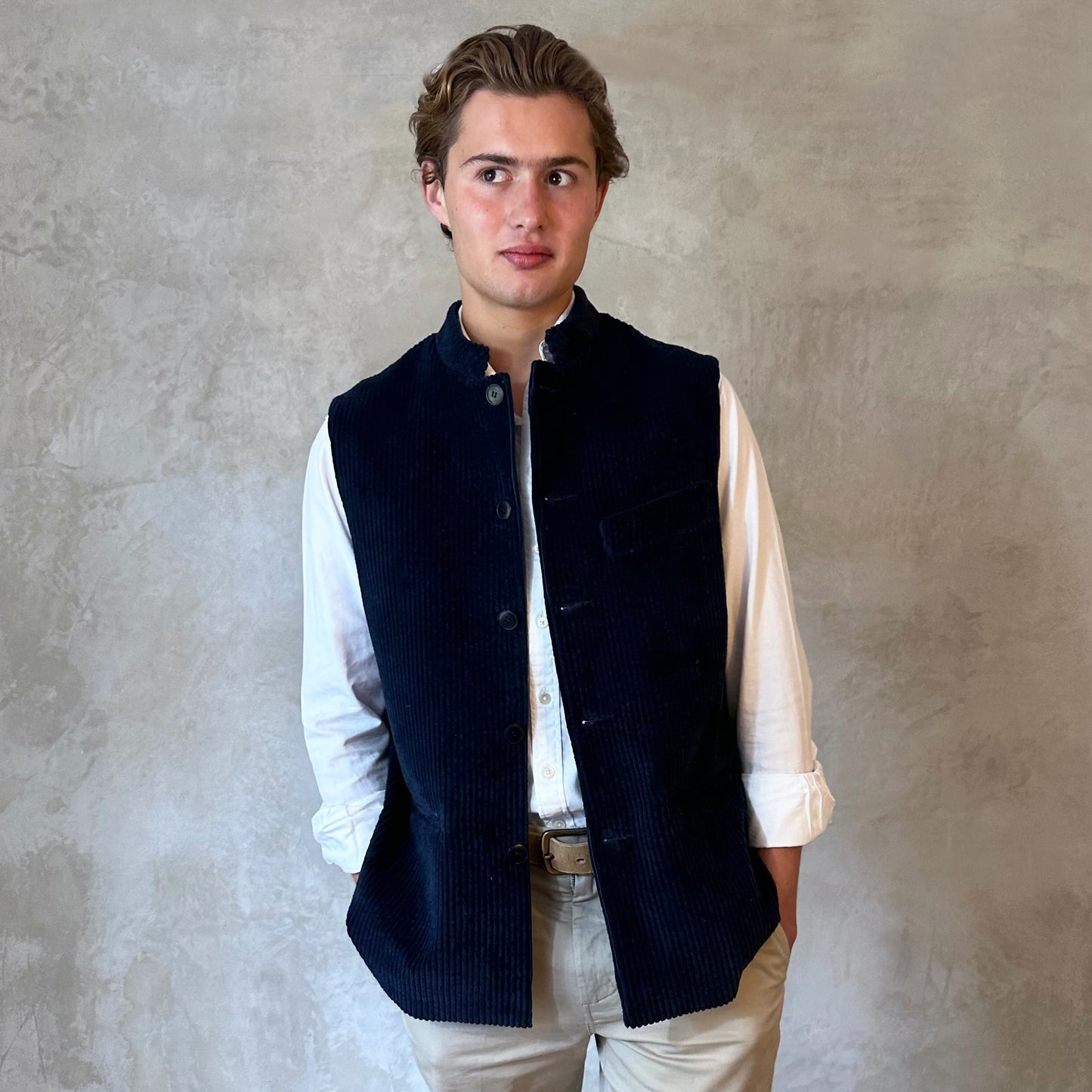 46" Tailored Cut Waistcoat in Navy Corduroy