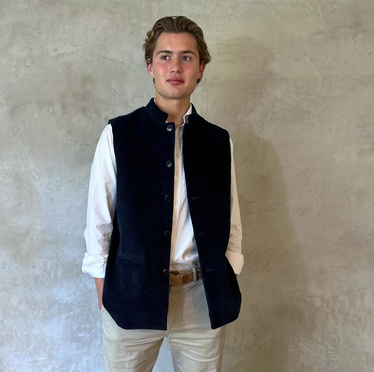 46" Tailored Cut Waistcoat in Navy Corduroy