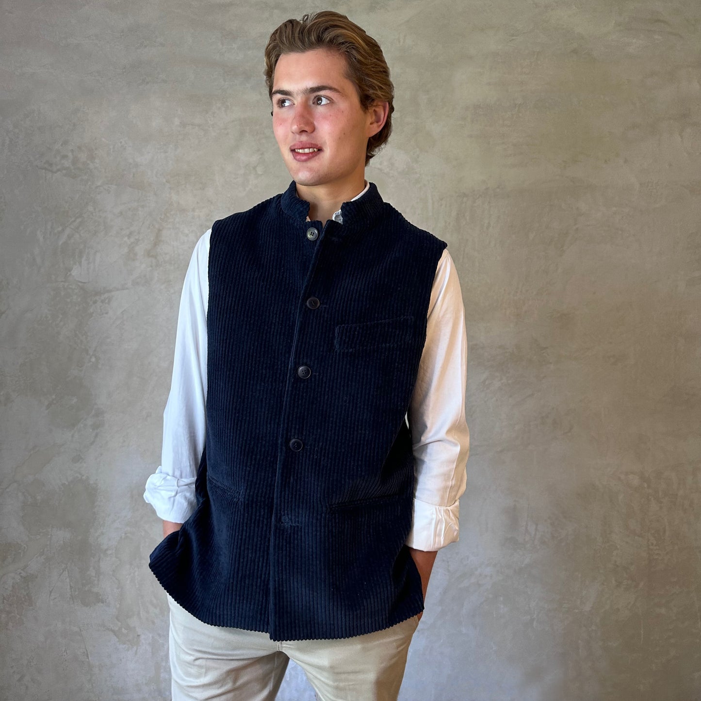 46" Tailored Cut Waistcoat in Navy Corduroy